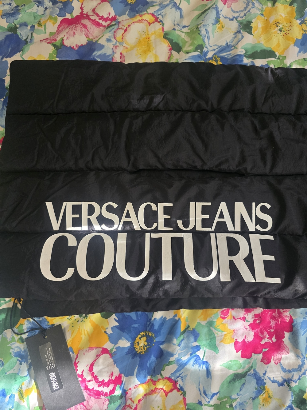Versace Jeans Couture Black Puffer Scarf with Bold Logo